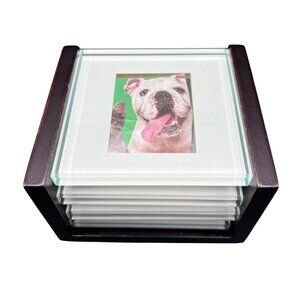 Crate & Barrel Swing Glass Photo Coaster Set & Holder Fur Family Picture Frames